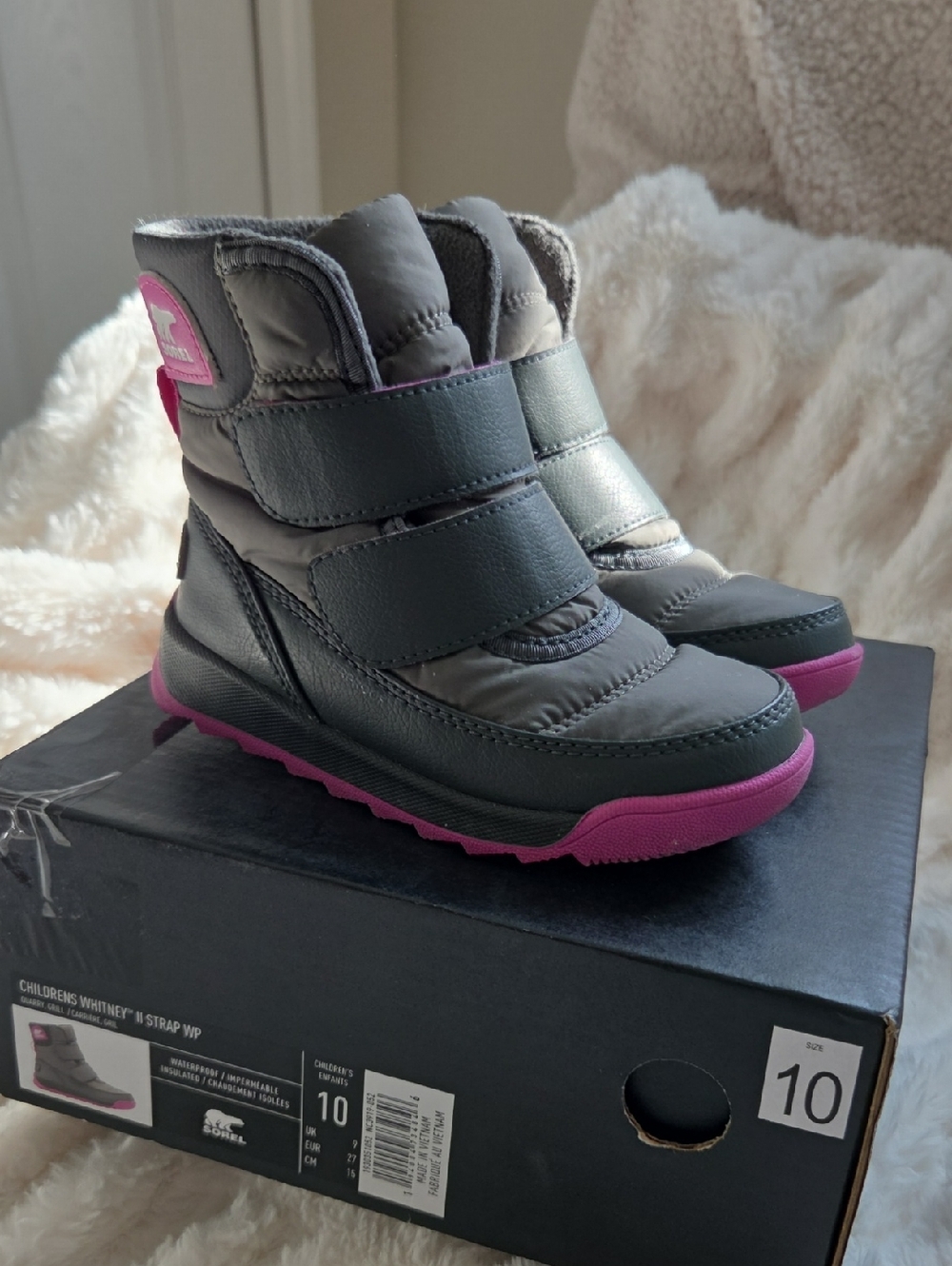 Sorel Kids Grey and Pink Waterproof Winter Boots